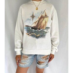 80s vintage nova scotia halifax canada coastal sailing graphic pullover sweater